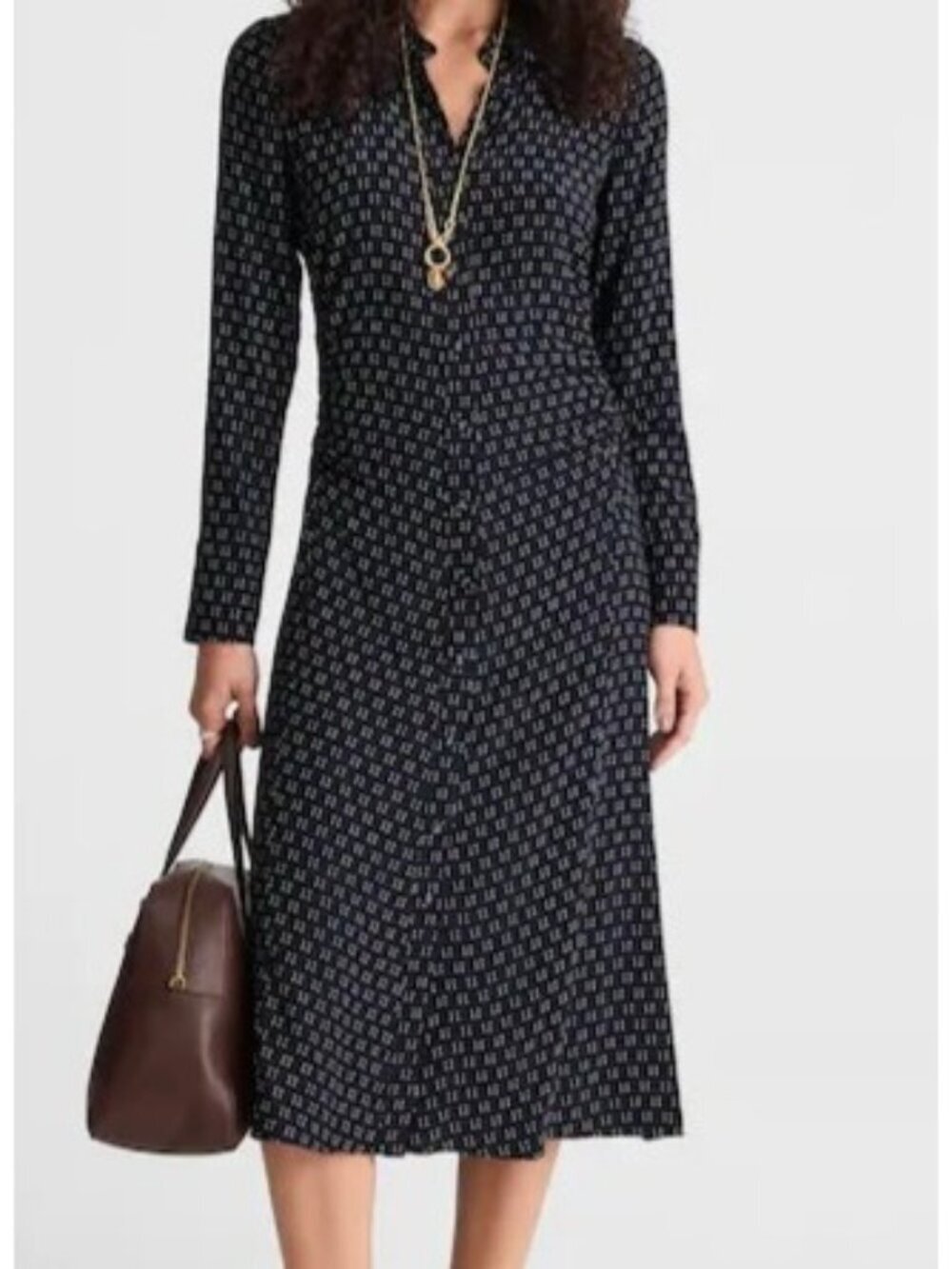 Madewell Ruched Midi Shirtdress~Size 0~Navy Foulard Easy Fit Print NWT L5 10 - Picture 2 of 9